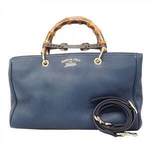 GUCCI Blue Leather Bamboo Bag